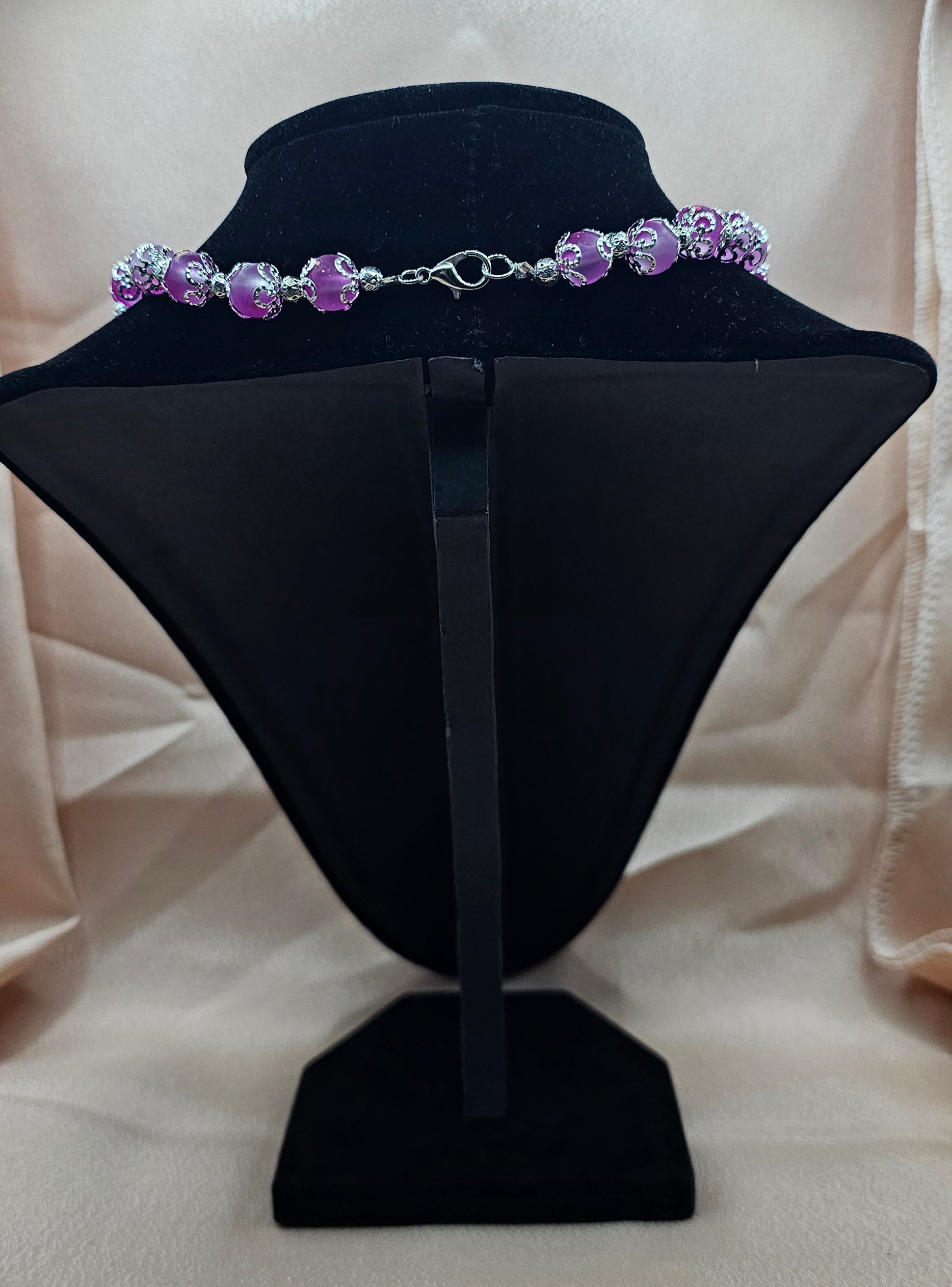 Pink Marbled Beaded Necklace | Silver Heart Butterfly Pendant | Handmade Romantic Jewellery
