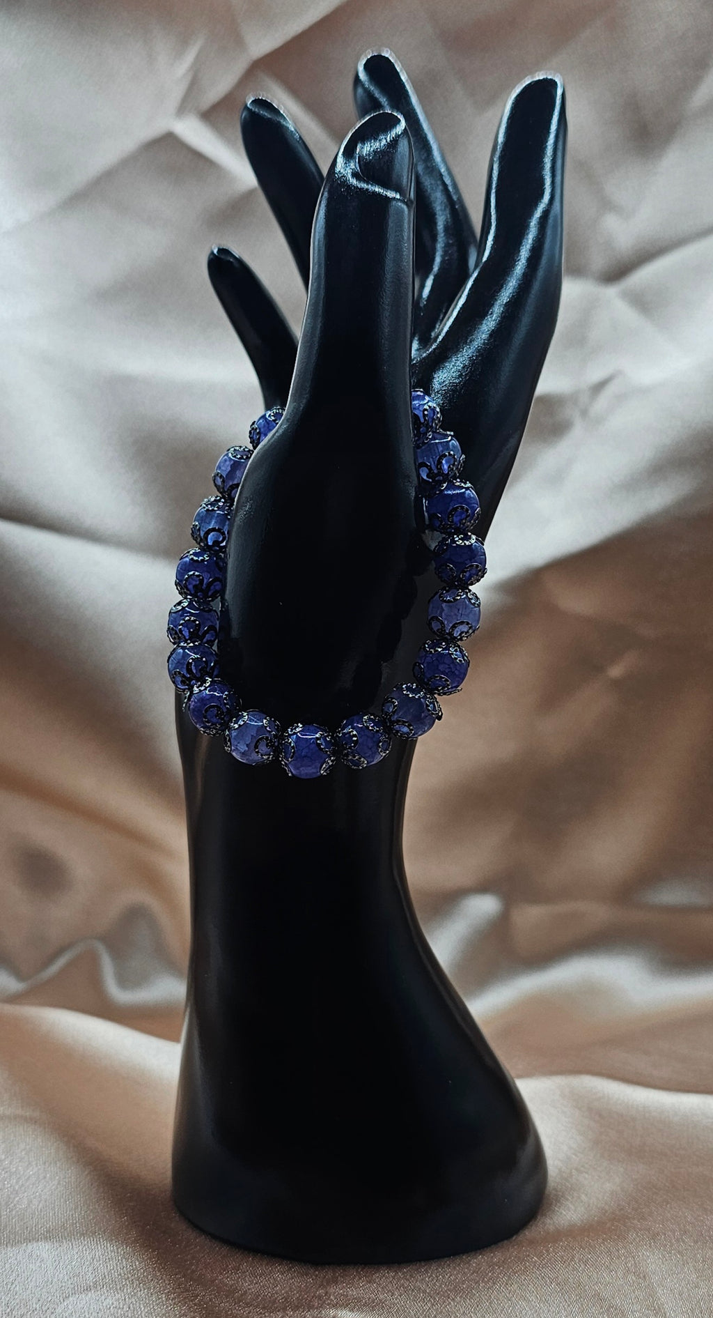 Galaxy Blue Beaded Bracelet | Silver-Tone Ornate Charm | Handmade Celestial Witchy Jewellery Australia