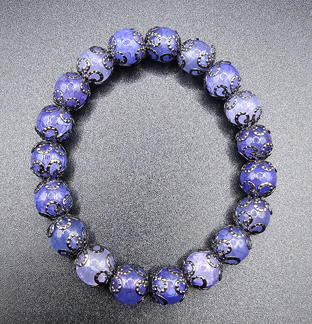 Galaxy Blue Beaded Bracelet | Silver-Tone Ornate Charm | Handmade Celestial Witchy Jewellery Australia