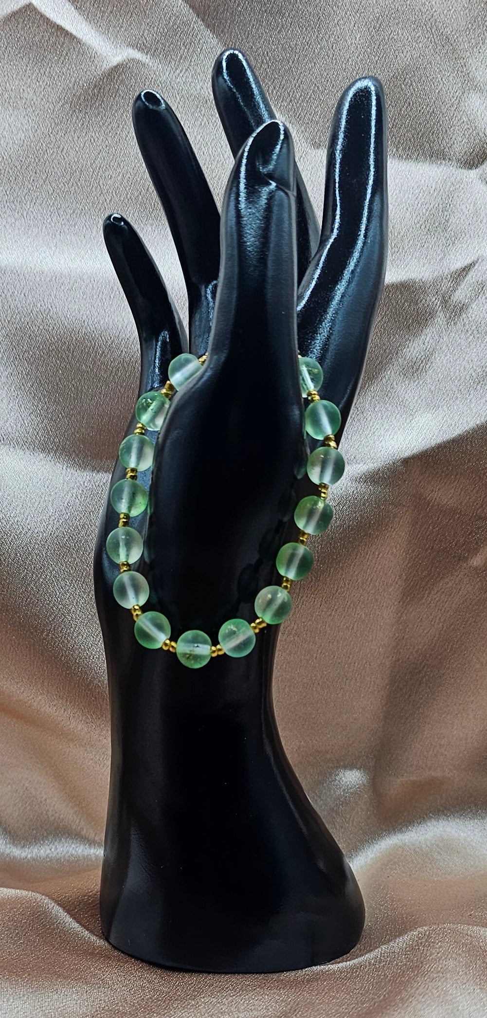Frosted Green Beaded Bracelet | Gold Accent Spacers | Handmade Fairycore Nature Jewellery Australia