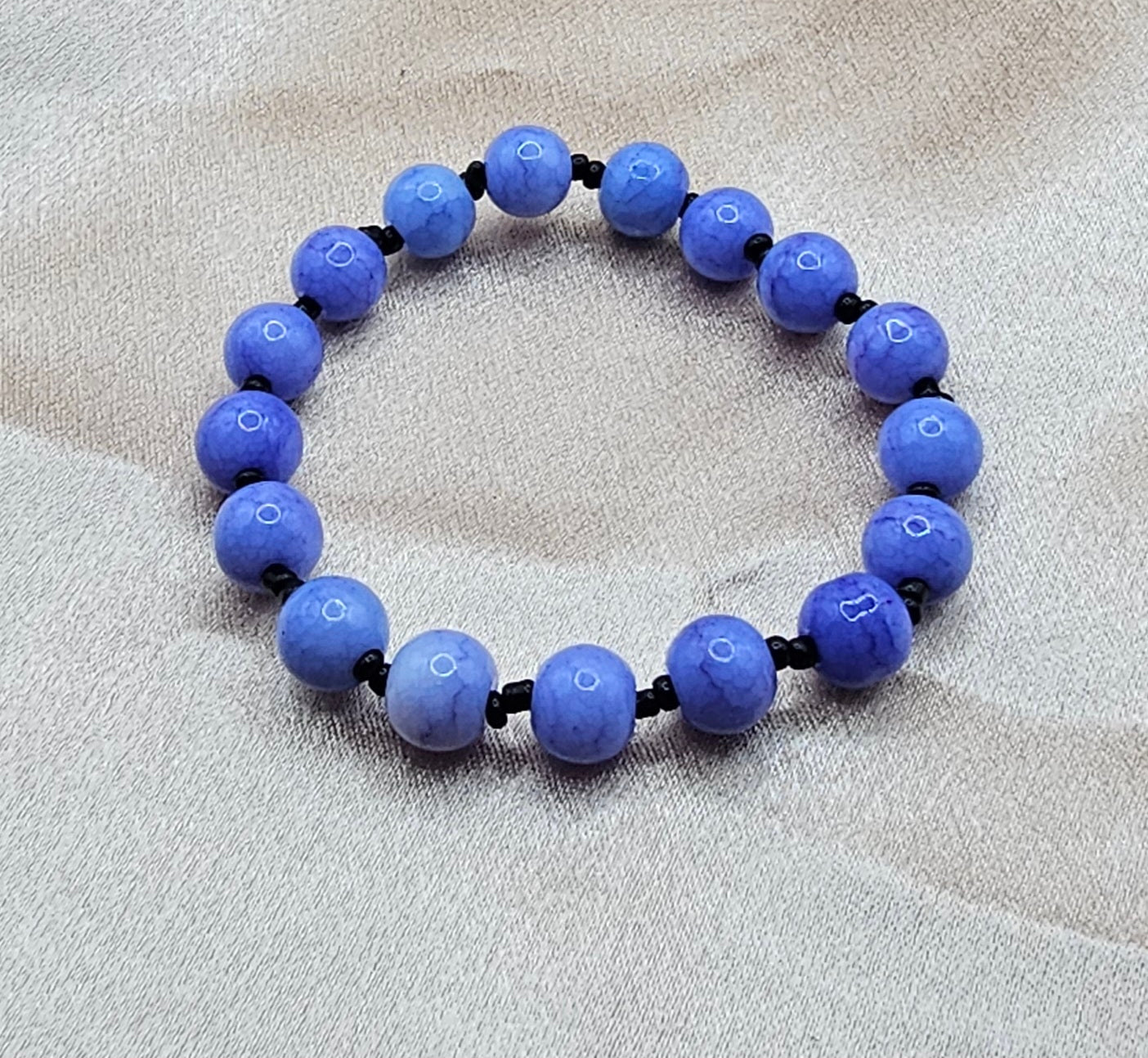 Blue Beaded Bracelet | Faceted Sky Blue & Black Accents | Handmade Mooncore Jewellery Australia