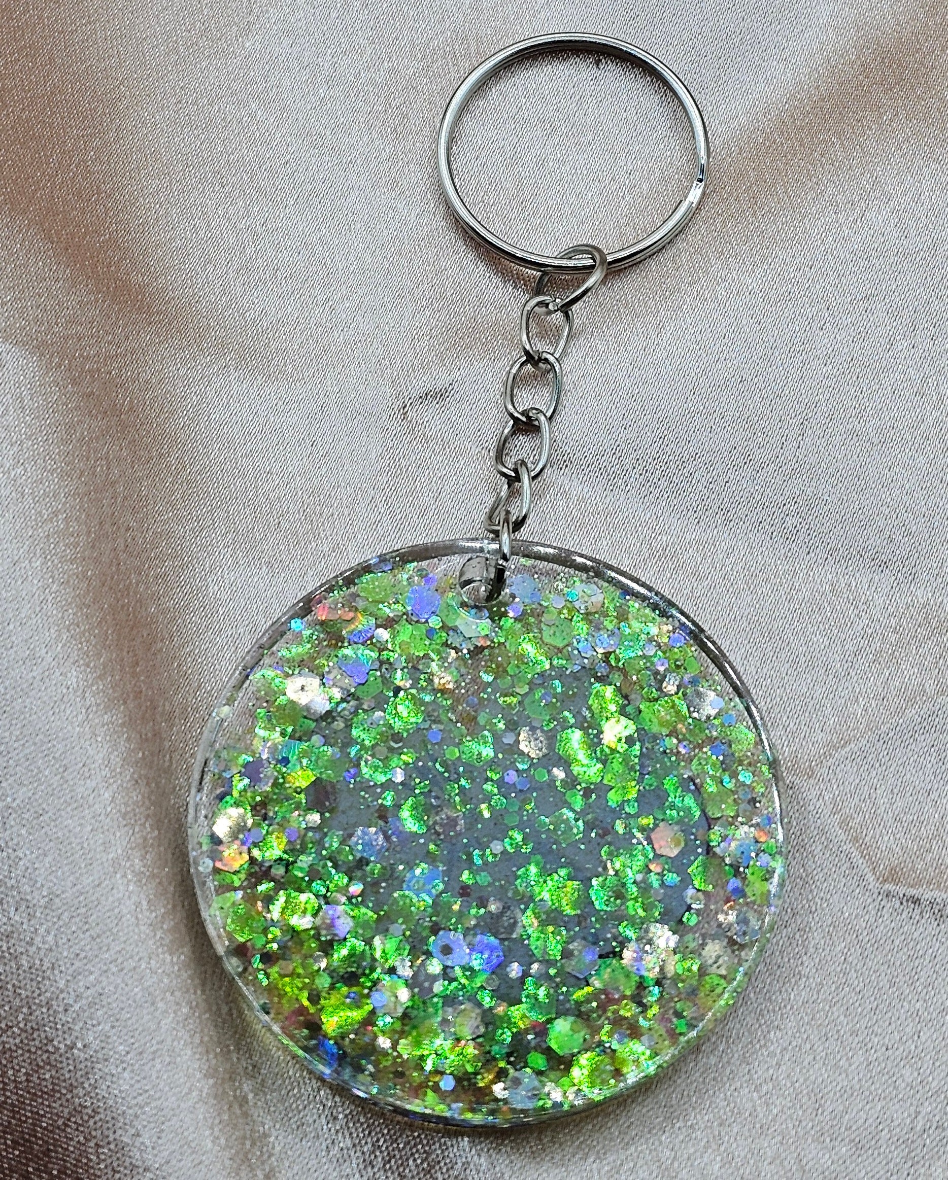 Pressed Pansy Resin Keychain | Silver & Green Iridescent Glitter | Handmade Cottagecore Jewellery Australia