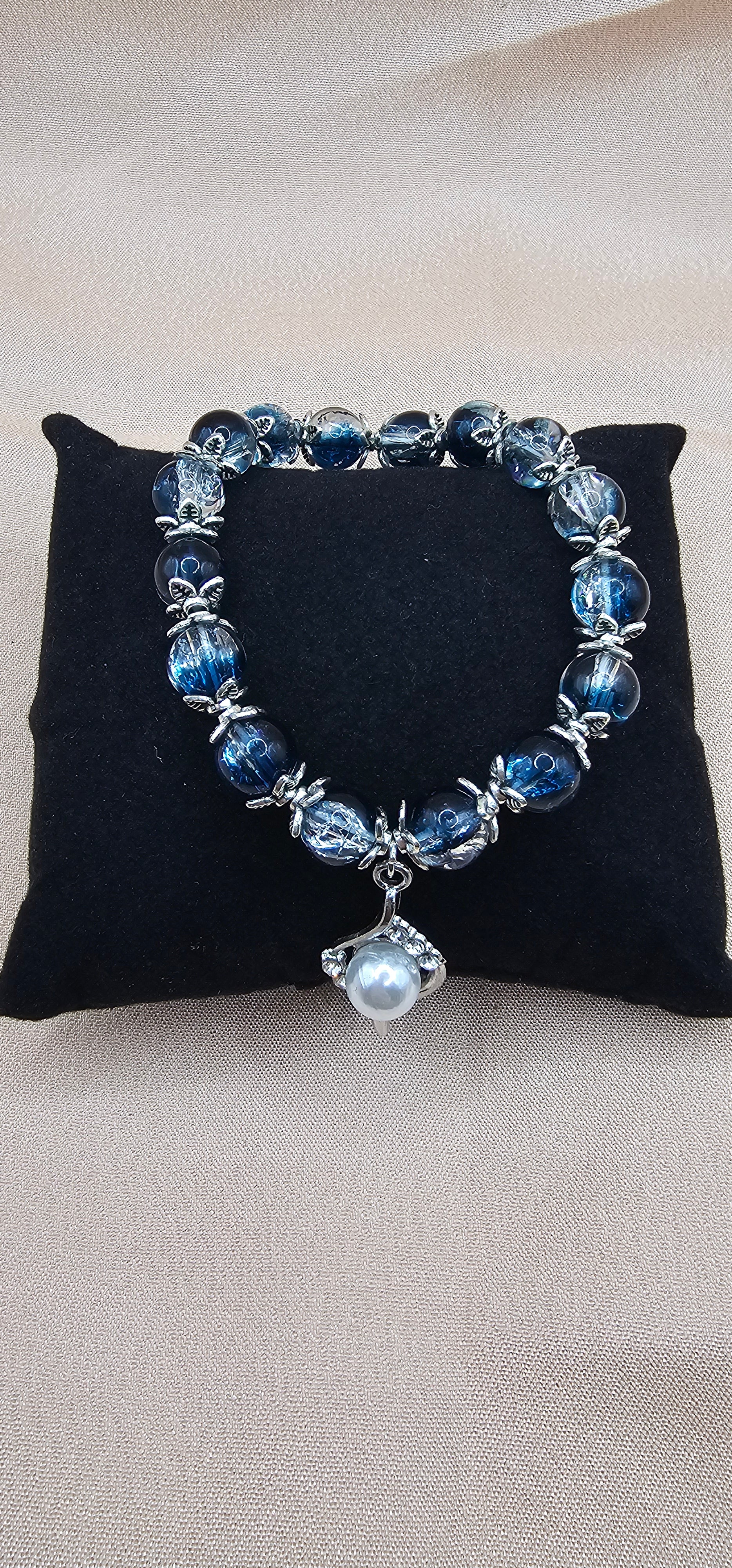 Midnight Blue Crystal & Pearl Drop Bracelet | Celestial Beaded Bracelet | Handmade Mooncore Jewellery Australia