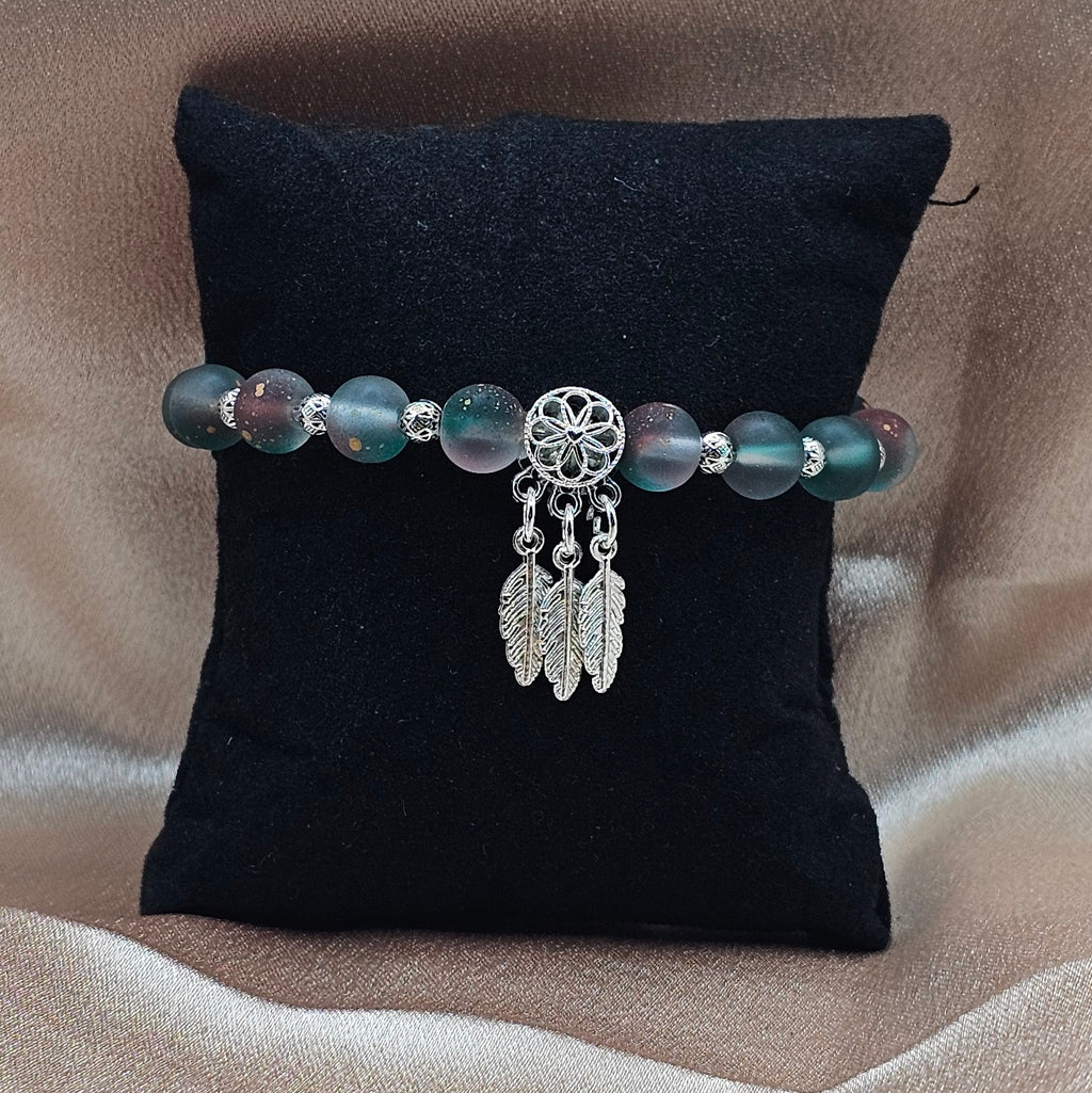 Frosted Dreamcatcher Beaded Bracelet | Triple Feather Charm | Handmade Boho Witchy Jewellery Australia