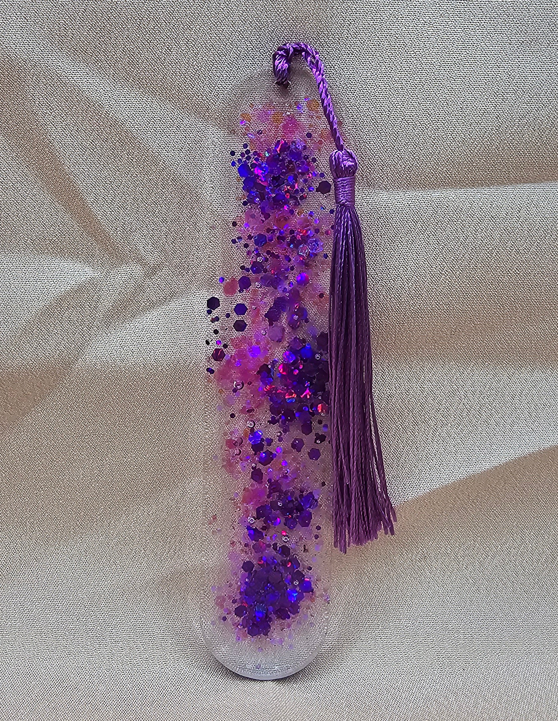 Purple Holographic Resin Bookmark | Iridescent Glitter & Mixed Purple Pink Flakes | Witchy Lunar Cottagecore Gift Australia