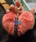 Pink Heart Pom Pom Keychain | Blue Moonstone Beads & Teal Crystal Teardrop | Handmade Fairycore