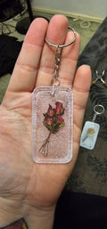 Pinke Rosenharz-Schlüsselanhänger | Getrockneter Blumenstrauß in klarem Harz mit silbernem Glitzer | Romantisches Cottagecore Geschenk Australien