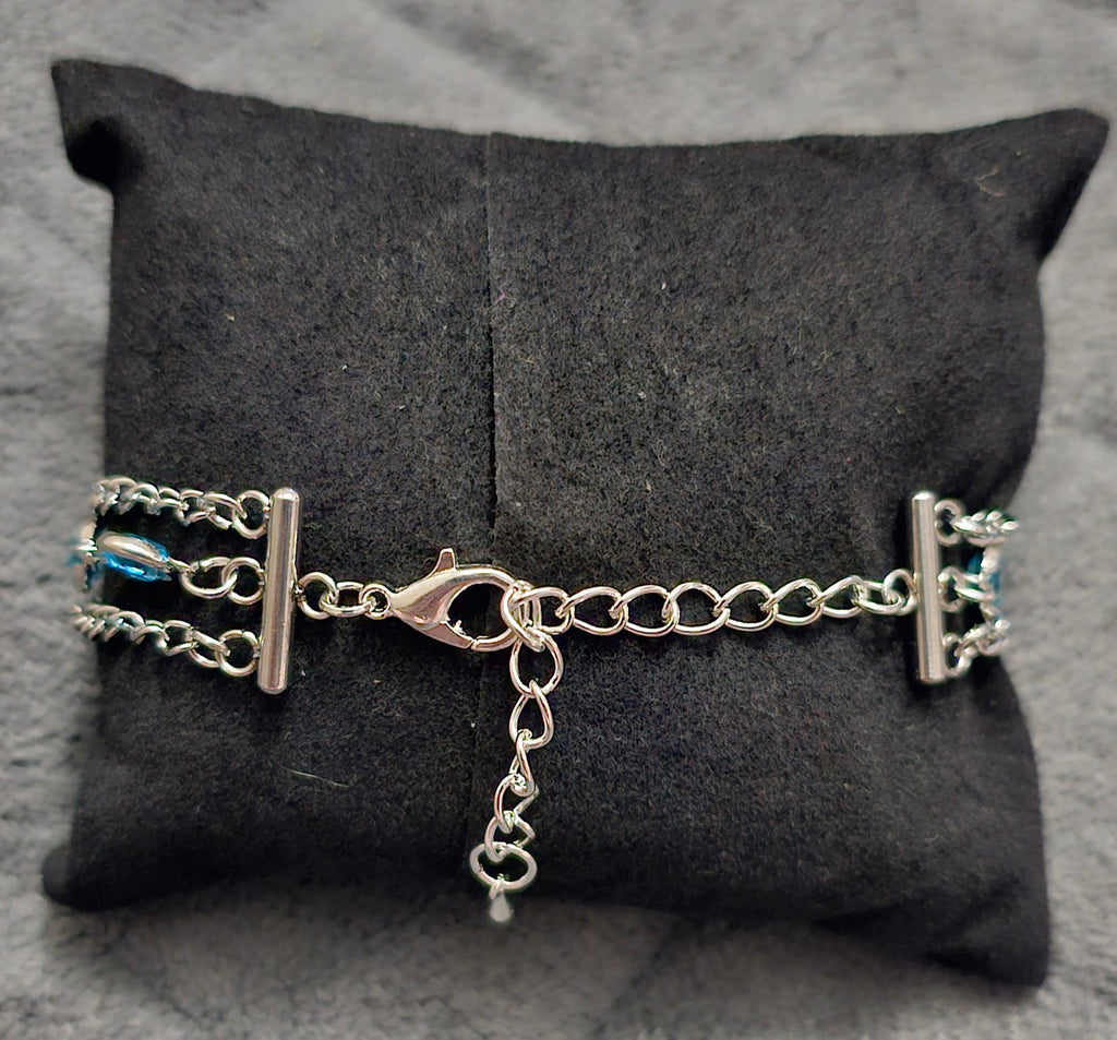 Blue Crystal Triple Chain Bracelet | Silver-Tone Layered Design | Handmade Elegant Jewellery Australia