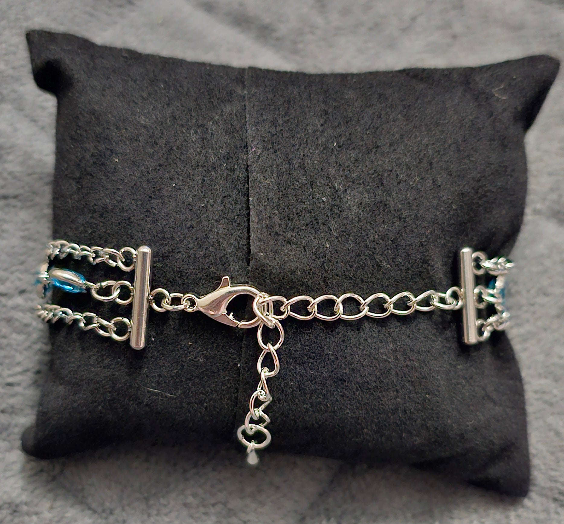 Blue Crystal Triple Chain Bracelet | Silver-Tone Layered Design | Handmade Elegant Jewellery Australia