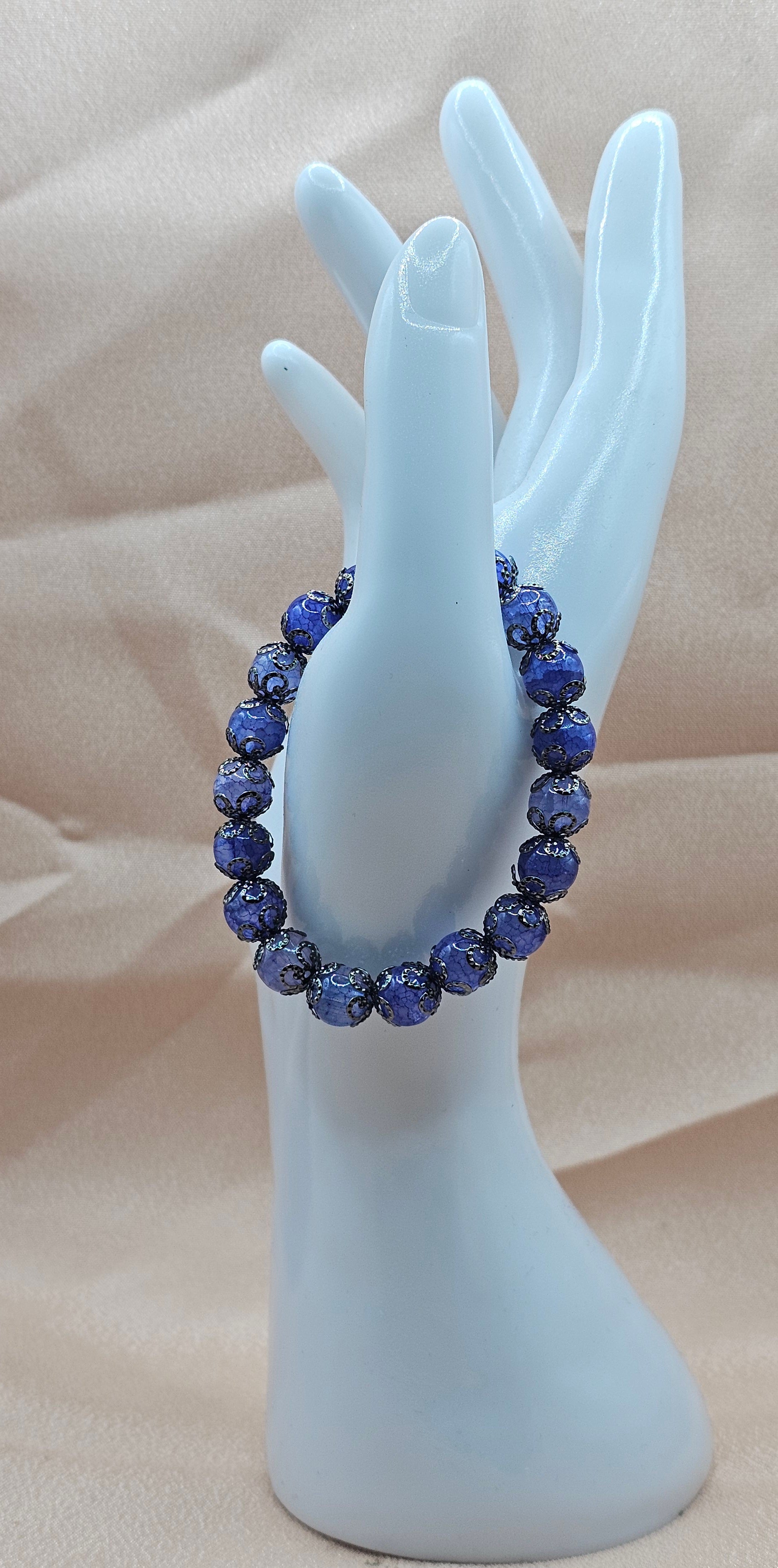 Galaxy Blue Beaded Bracelet | Silver-Tone Ornate Charm | Handmade Celestial Witchy Jewellery Australia