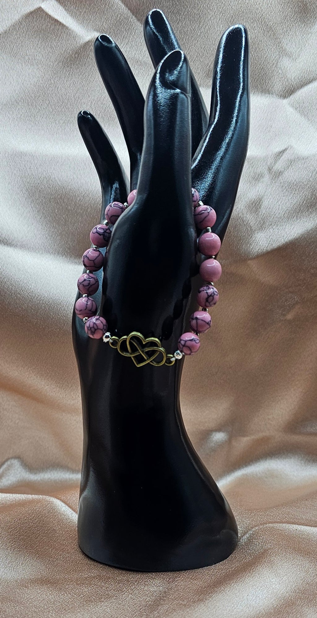 Beaded Bracelet with Gold Infinity Heart Charm | Pink, Blue or Purple | Handmade Soft Girl Jewellery Australia