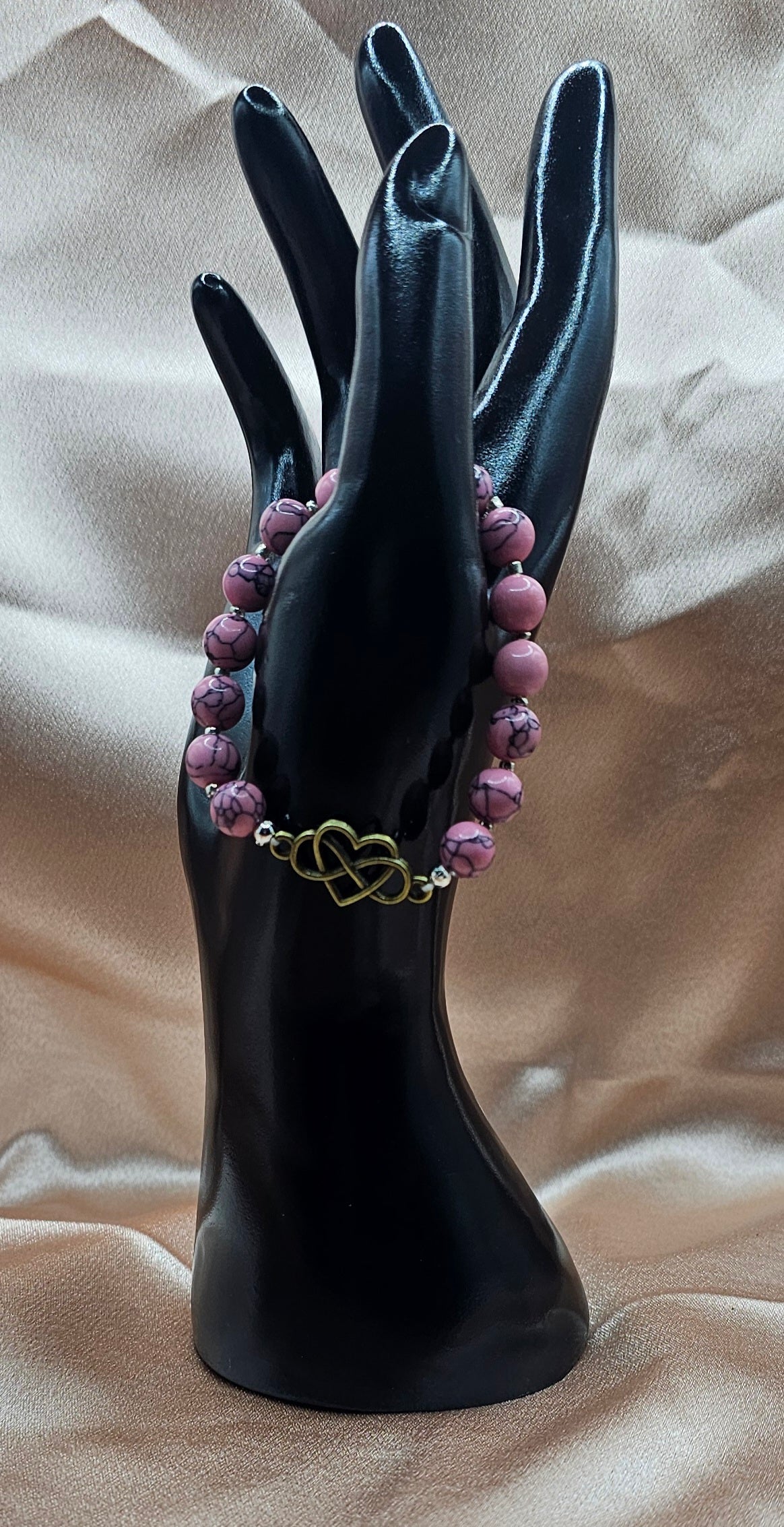Beaded Bracelet with Gold Infinity Heart Charm | Pink, Blue or Purple | Handmade Soft Girl Jewellery Australia
