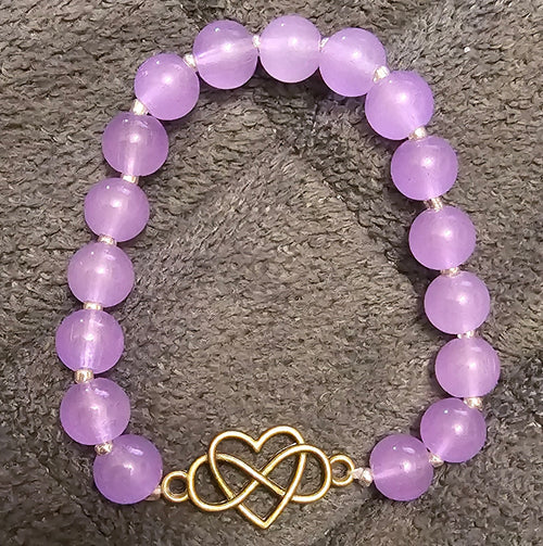 Beaded Bracelet with Gold Infinity Heart Charm | Pink, Blue or Purple | Handmade Soft Girl Jewellery