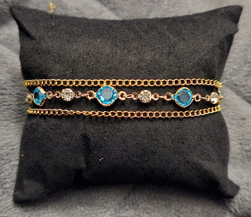Gold Blue Crystal Chain Bracelet | Layered Gold Chains & Blue Gemstone Accents | Handmade Dainty Jewellery Australia