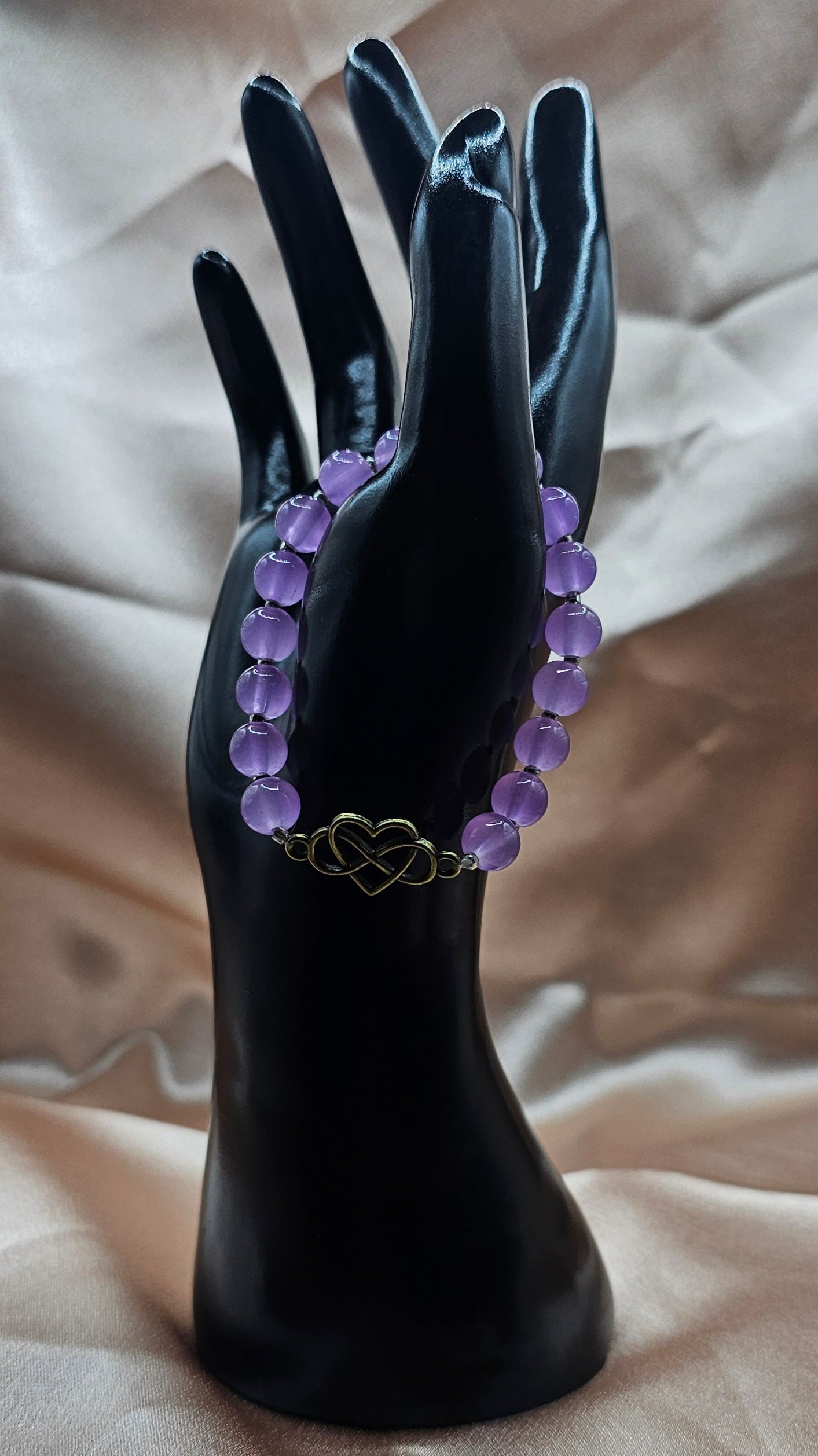 Beaded Bracelet with Gold Infinity Heart Charm | Pink, Blue or Purple | Handmade Soft Girl Jewellery Australia