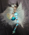 Mint Mermaid Pom Pom Keychain | Turquoise Beads & Double Shell Charms | Handmade Ocean Fairycore