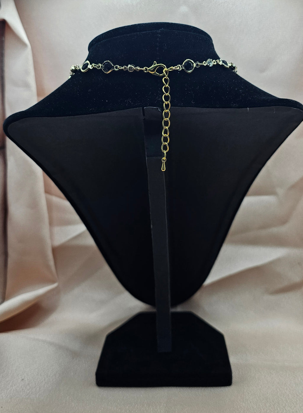 Layered Gold Necklace | Black Teardrop Crystal Pendant | Handmade Gothic Elegant