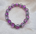 Pink Crackle Glass Beaded Bracelet | Silver Floral Caps | Handmade Fairycore Jewellery Australia