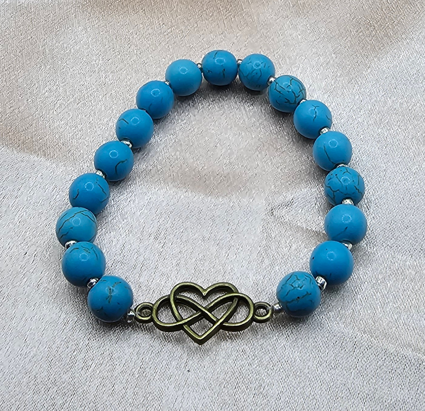 Beaded Bracelet with Gold Infinity Heart Charm | Pink, Blue or Purple | Handmade Soft Girl Jewellery Australia