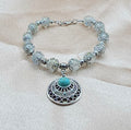 Turquoise Mandala Bracelet | Frosted Crystal Beads & Silver Detailing | Handmade Boho Spiritual Jewellery Australia