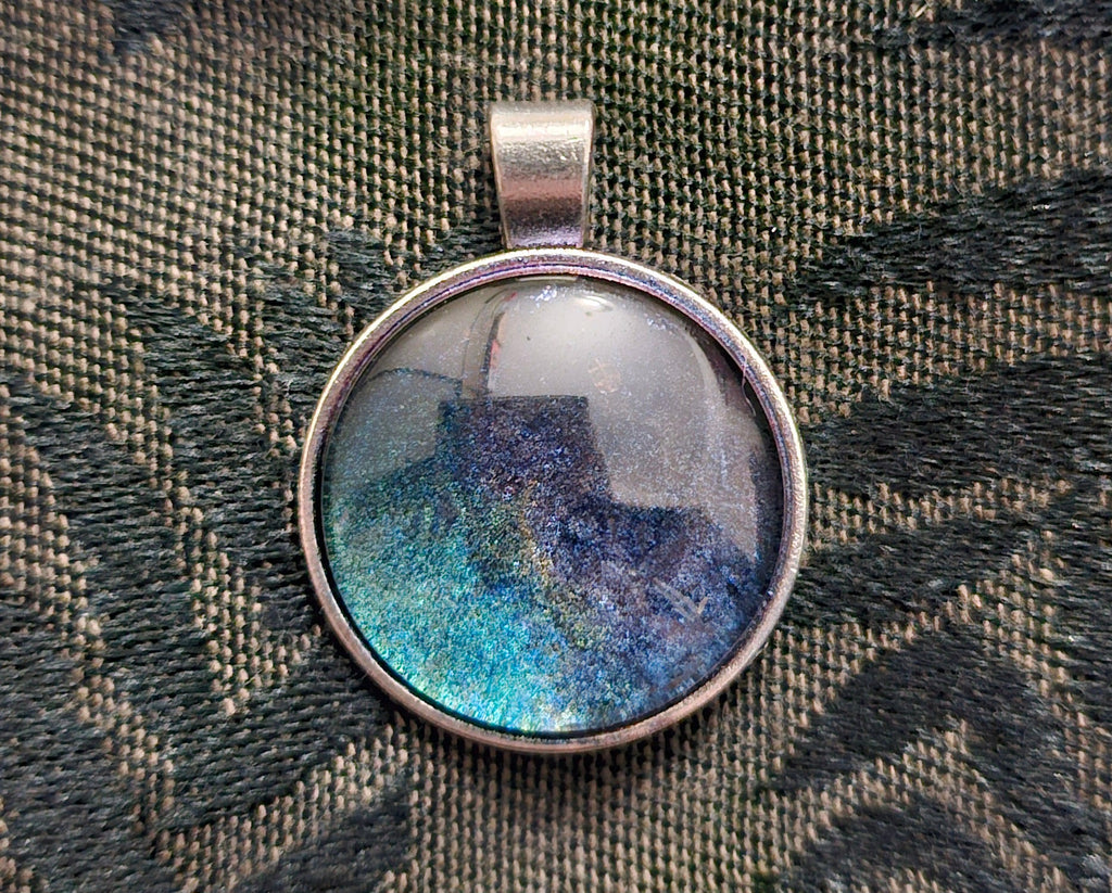 Midnight Galaxy Round Resin Pendant | Deep Blue Teal Shimmer | Handmade Gothic Fairycore Jewellery