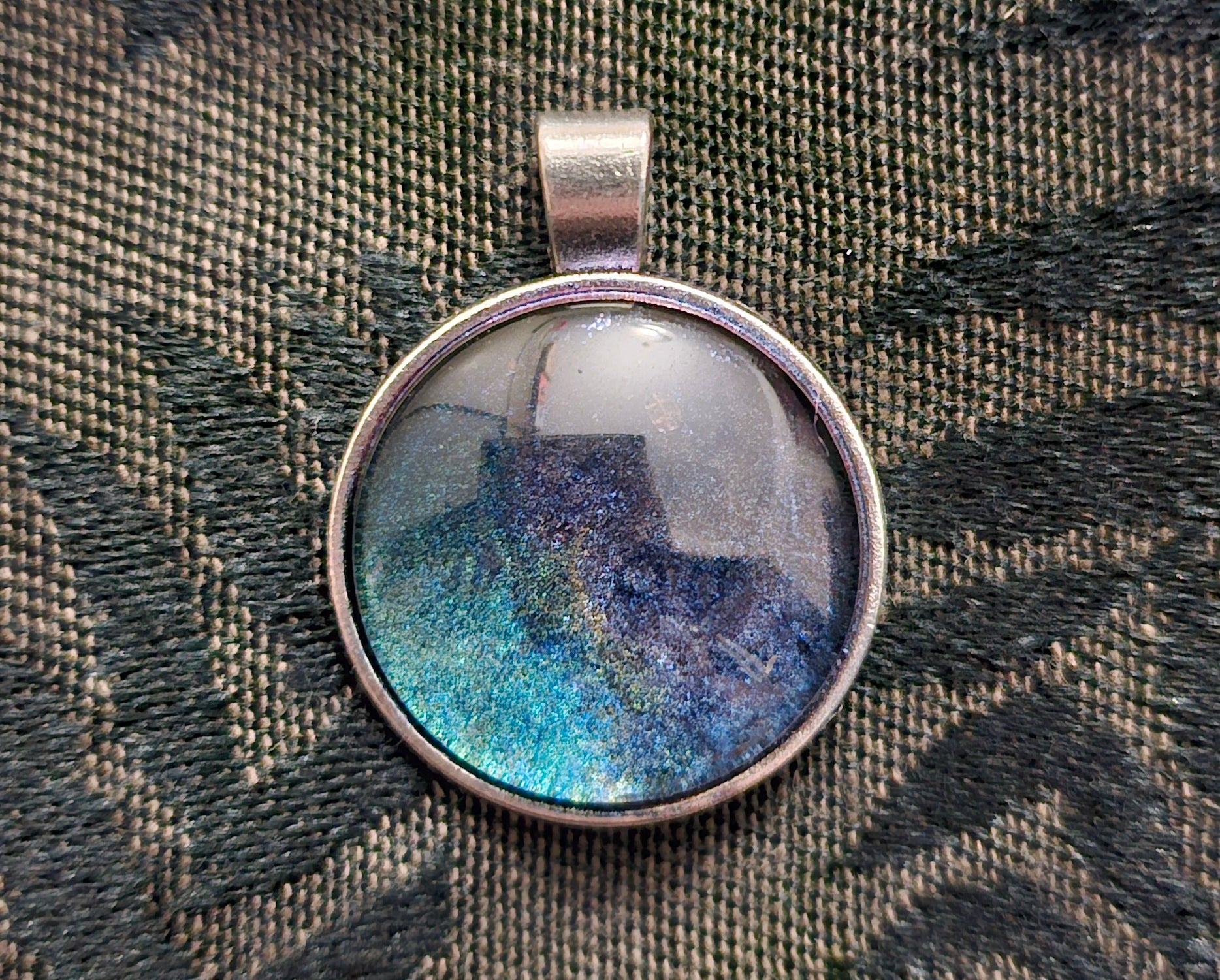 Midnight Galaxy Round Resin Pendant | Deep Blue Teal Shimmer | Handmade Gothic Fairycore Jewellery