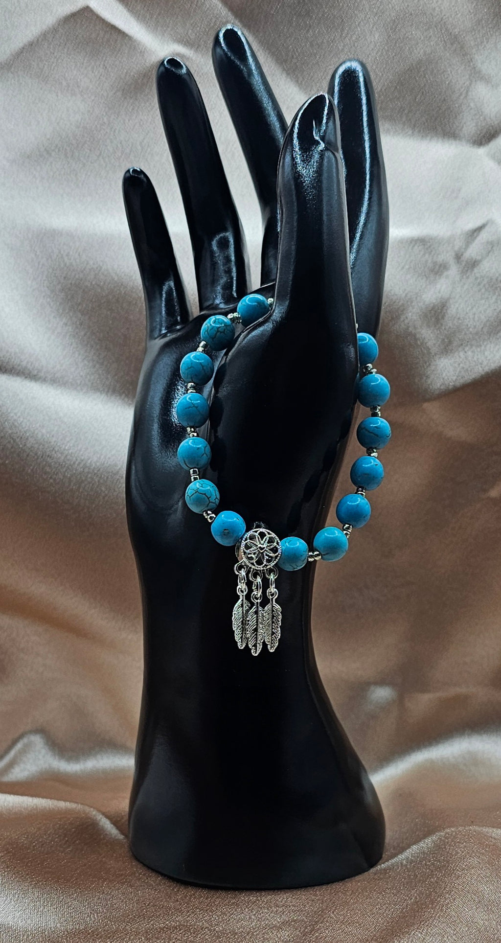 Turquoise Dreamcatcher Bracelet | Feather Charm Cluster & Silver Spacers | Handmade Boho Jewellery Australia