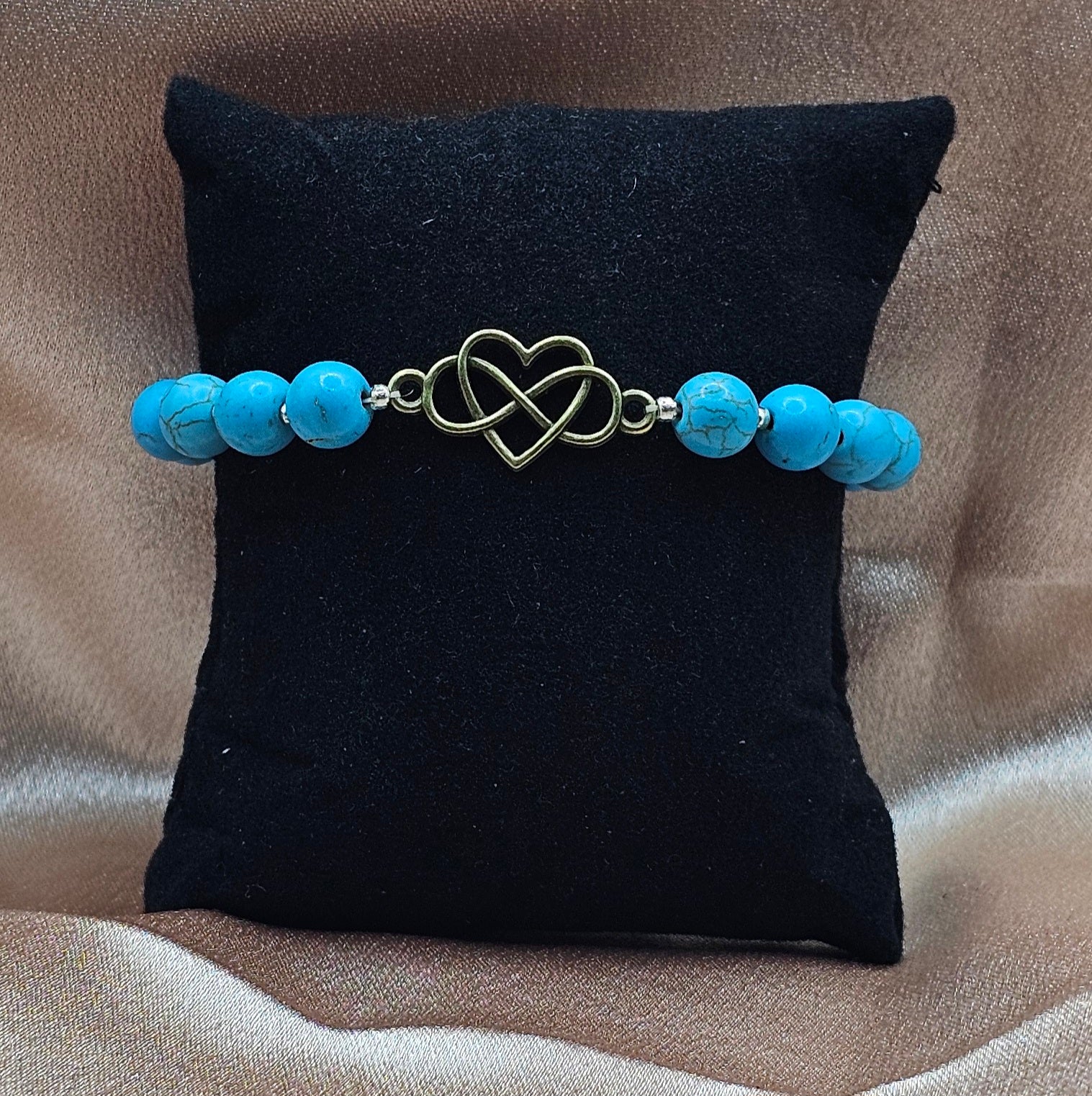 Beaded Bracelet with Gold Infinity Heart Charm | Pink, Blue or Purple | Handmade Soft Girl Jewellery Australia