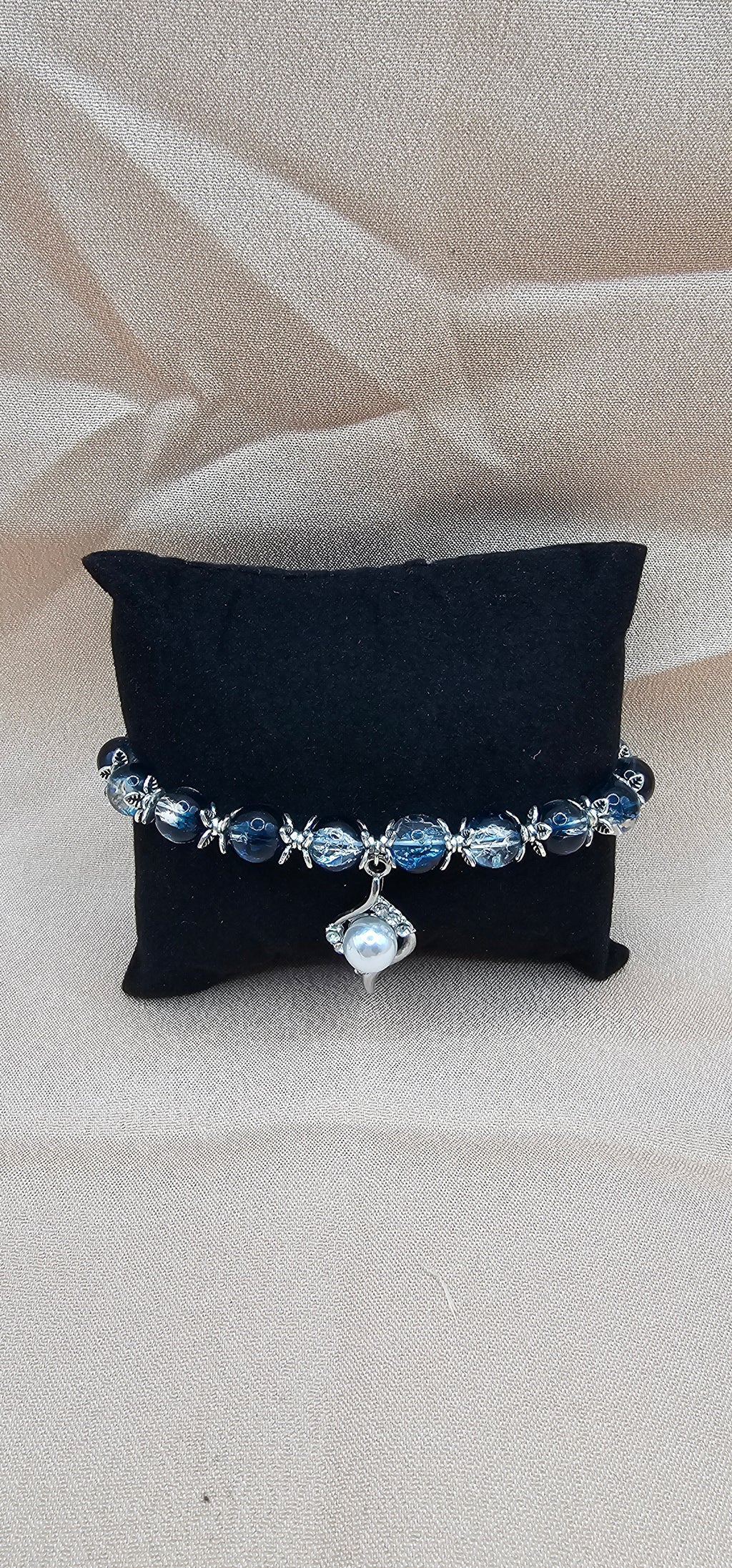 Midnight Blue Crystal & Pearl Drop Bracelet | Celestial Beaded Bracelet | Handmade Mooncore Jewellery Australia