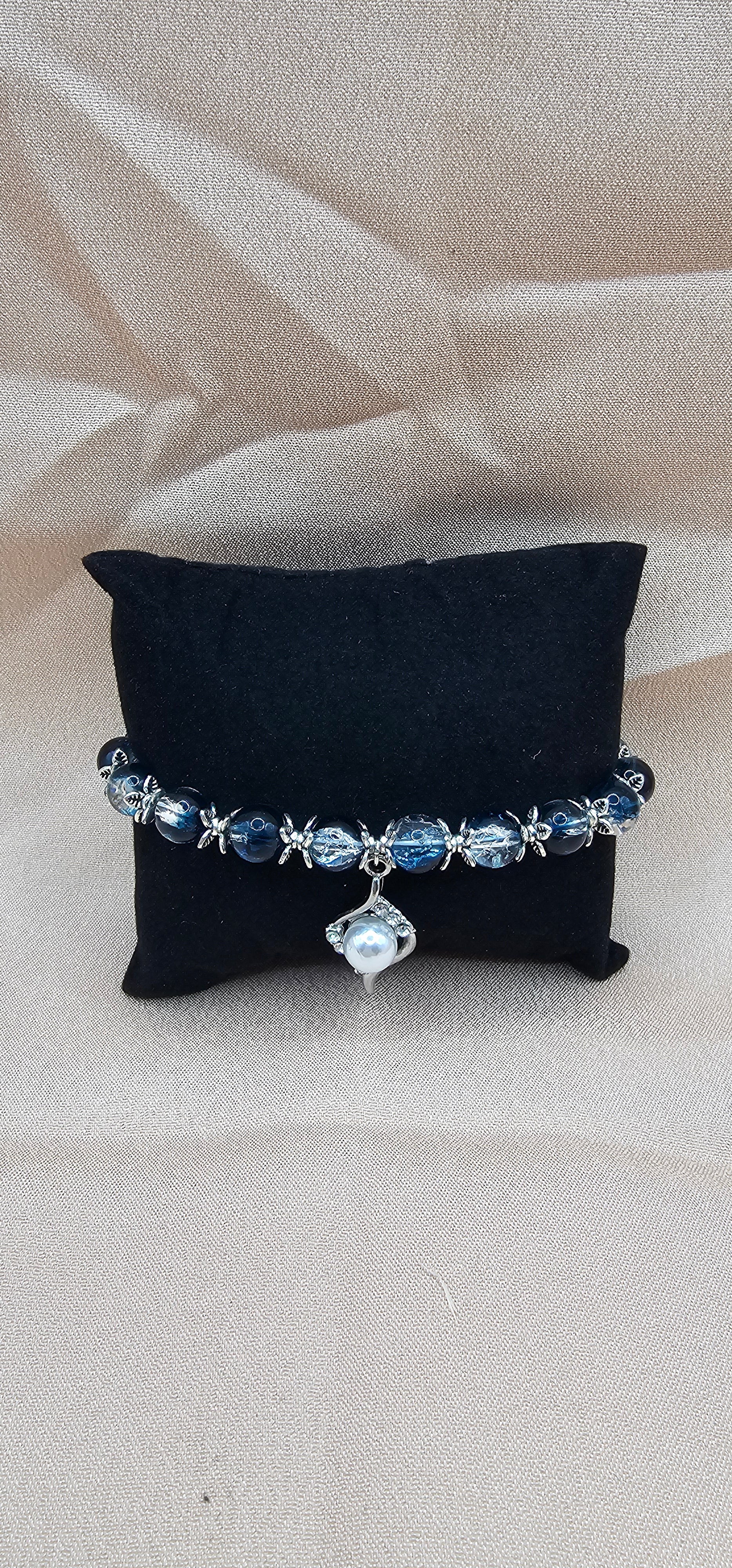 Midnight Blue Crystal & Pearl Drop Bracelet | Celestial Beaded Bracelet | Handmade Mooncore Jewellery Australia