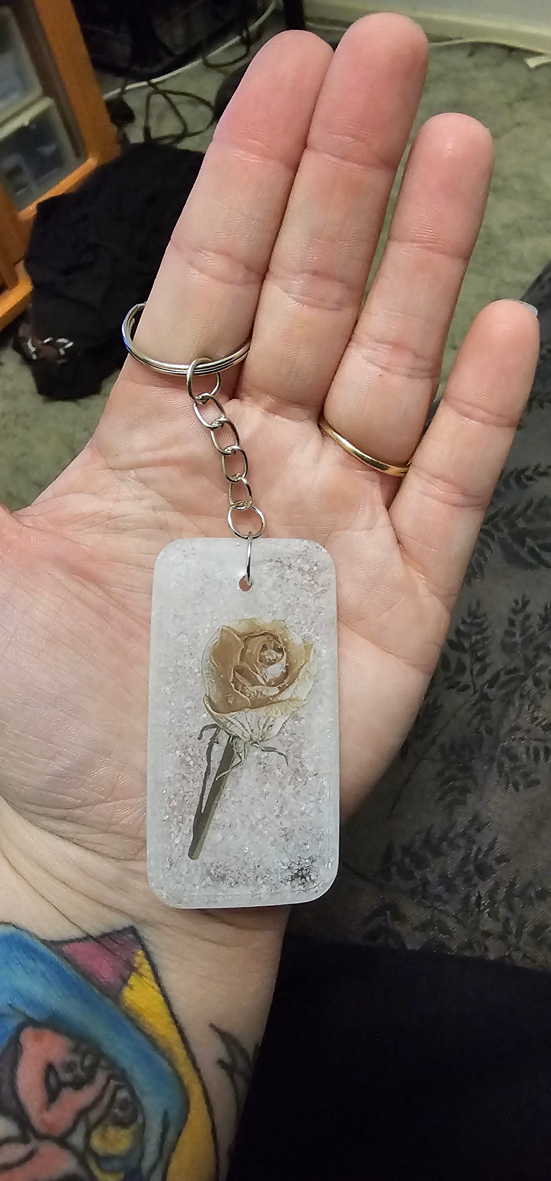 Ghost Rose Resin Keychain | Pressed Dried Rose in Clear Resin with Silver Glitter | Gothic Romance Cottagecore Gift Australia