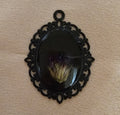 Real Dried Flower Bud Oval Resin Pendant | Black Gothic Victorian Filigree Frame | Handmade Dark Botanical Jewellery
