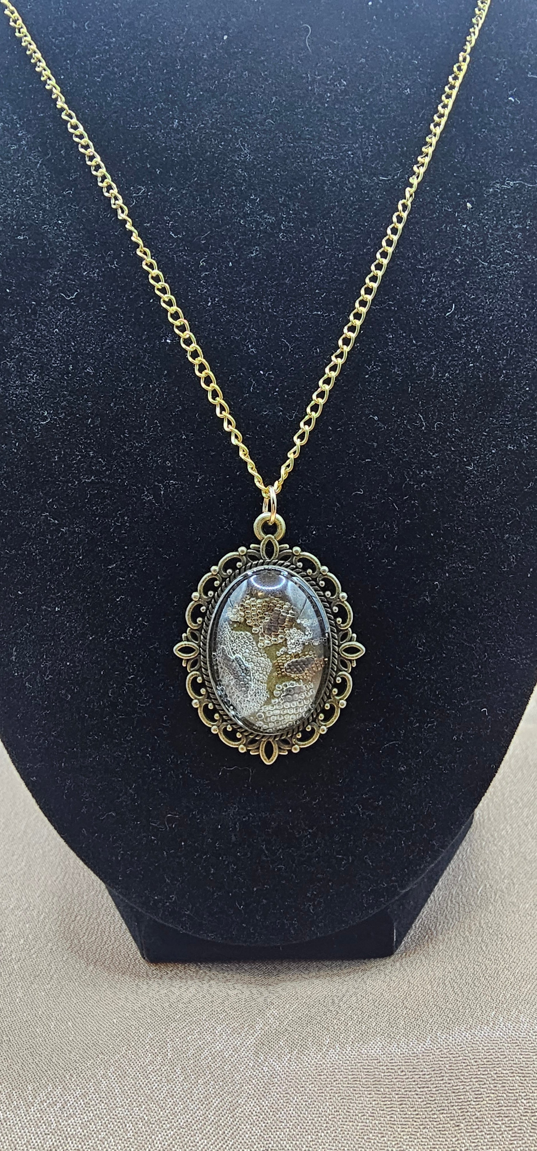 Batman's Relic — Pilbara Rock Monitor Lizard Skin Resin Pendant Necklace | Antique Bronze Filigree | Witchy Gothic Australian Handmade