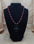 Red & Black Beaded Gothic Necklace | Occult Goat Pendant | Handmade Alt Jewellery
