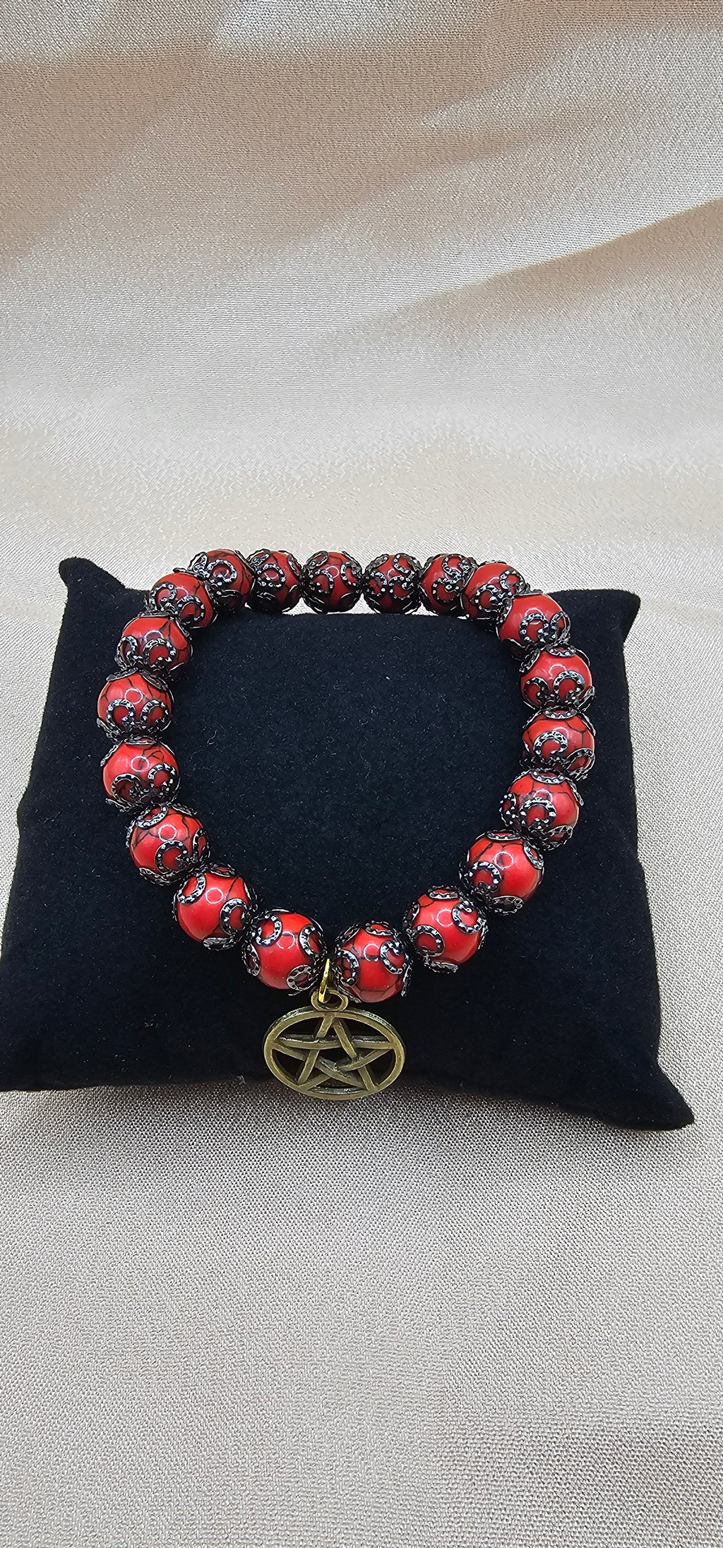 Crimson Pentagram Charm Bracelet | Witchy Gothic Beaded Bracelet | Handmade Dark Jewellery Australia