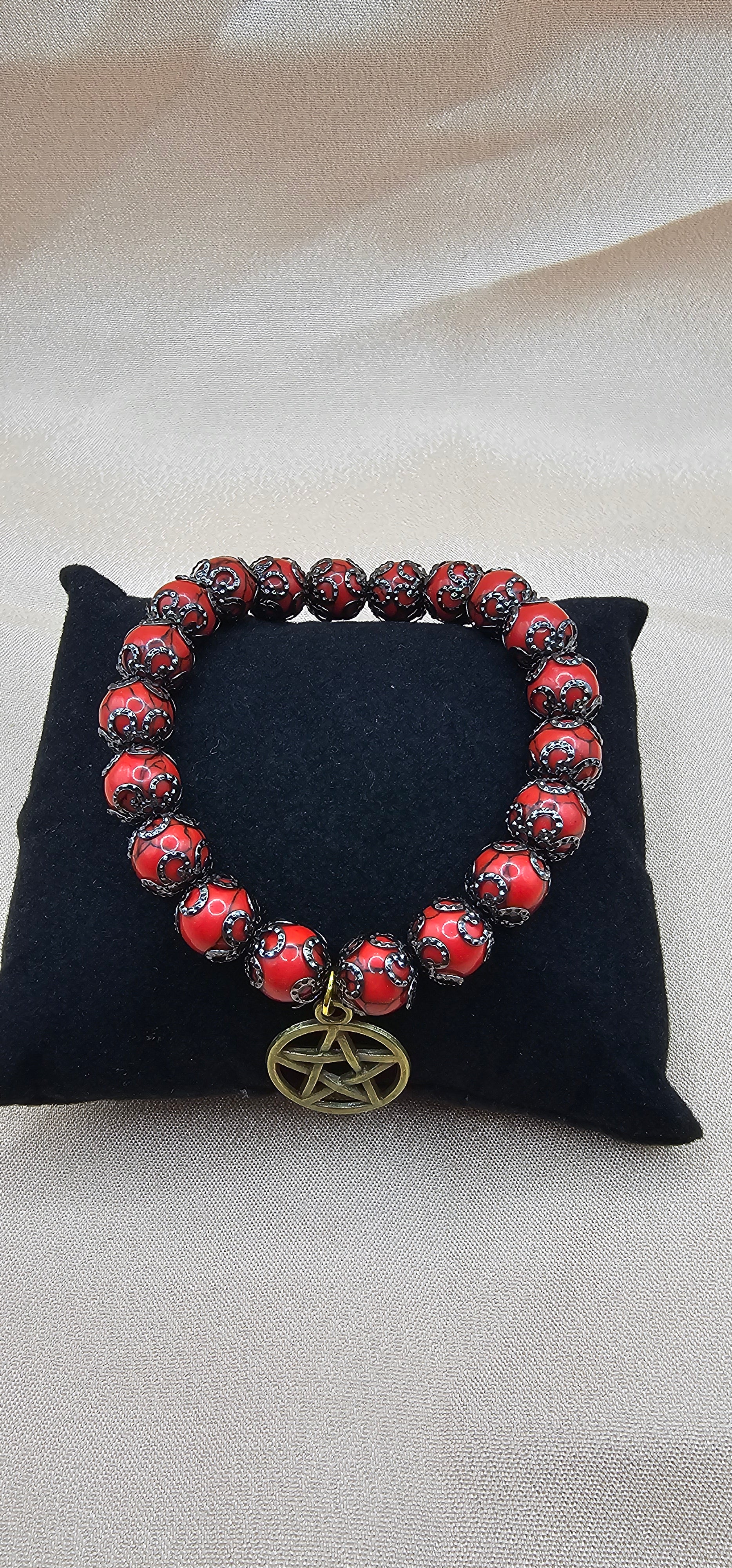 Crimson Pentagram Charm Bracelet | Witchy Gothic Beaded Bracelet | Handmade Dark Jewellery Australia