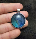Midnight Galaxy Round Resin Pendant | Deep Blue Teal Shimmer | Handmade Gothic Fairycore Jewellery