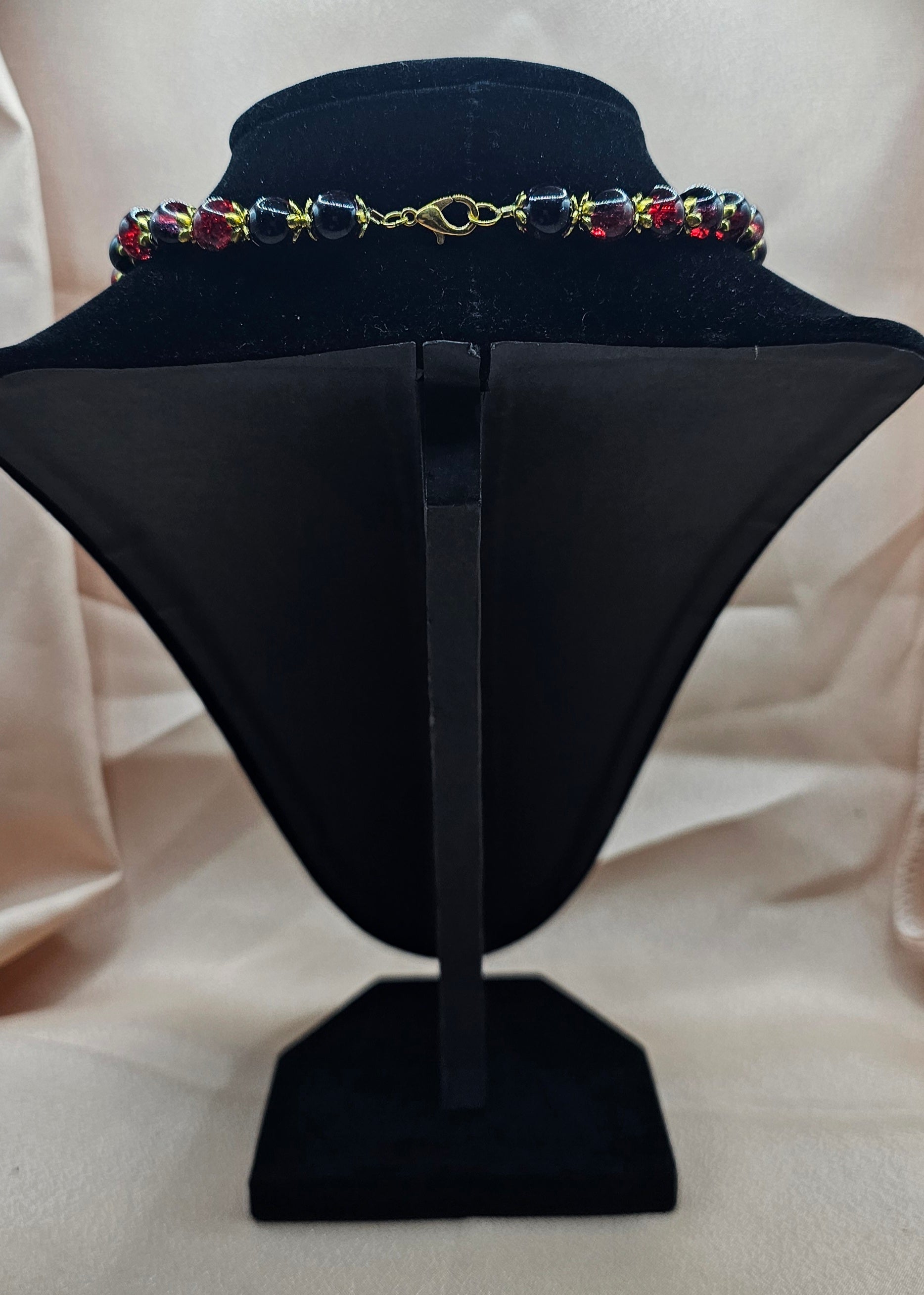 Red & Black Beaded Necklace | Gothic Sword Pendant | Handmade Dark Fantasy Jewellery