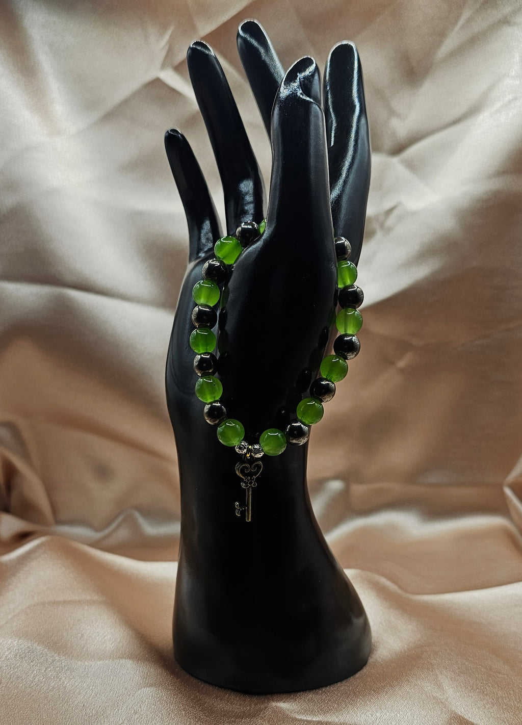 Green Aventurine Bracelet | Vintage Key Charm & Hematite Spacers | Handmade Cottagecore Jewellery Australia
