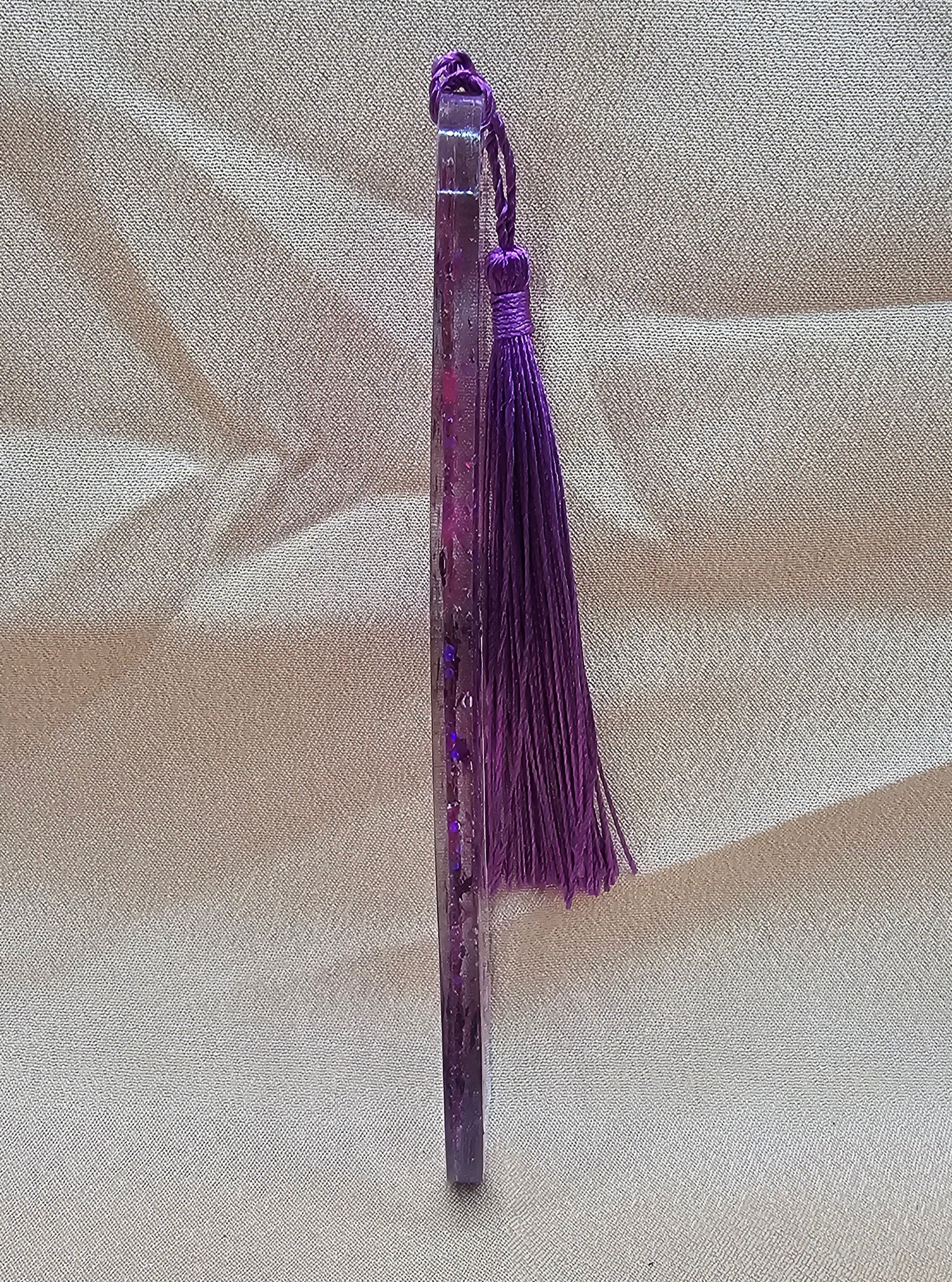Purple Holographic Resin Bookmark | Iridescent Glitter & Mixed Purple Pink Flakes | Witchy Lunar Cottagecore Gift Australia