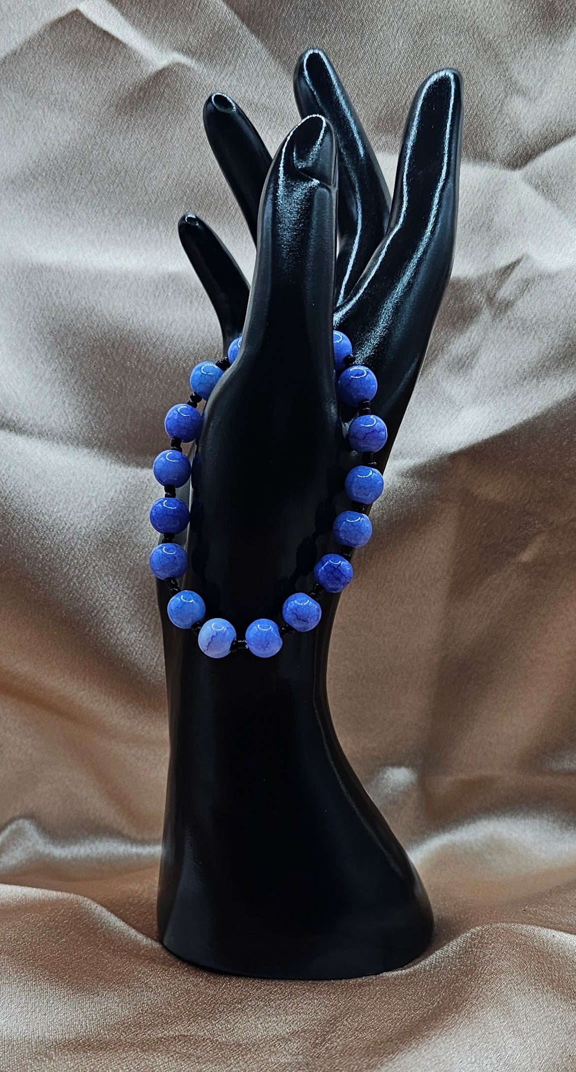 Blue Beaded Bracelet | Faceted Sky Blue & Black Accents | Handmade Mooncore Jewellery Australia