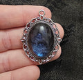 Silver Filigree Oval Resin Pendant | Midnight Blue Purple Galaxy Shimmer | Handmade Gothic Witchy Jewellery