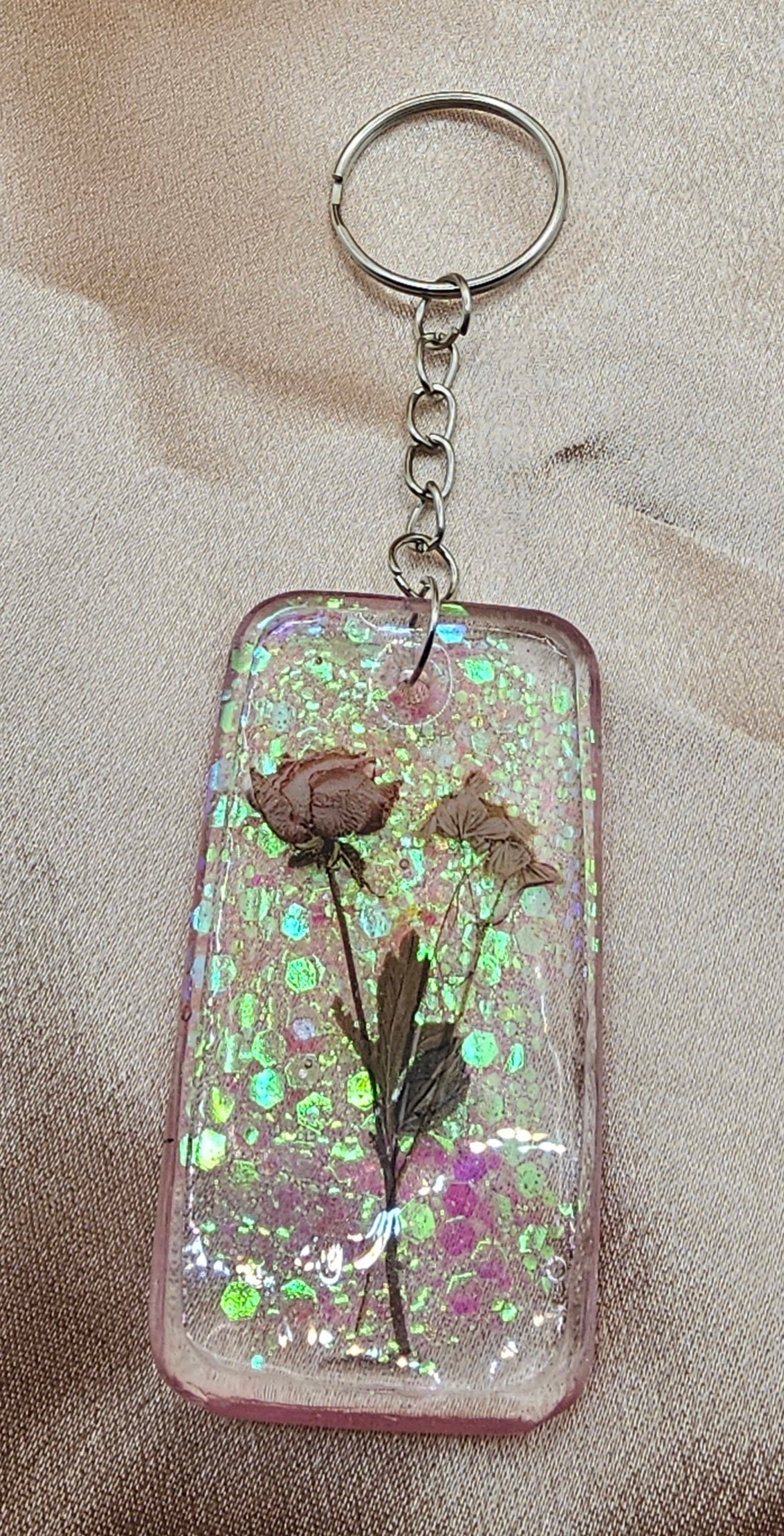 Pink Rose Garden Resin Keychain | Iridescent Glitter & Botanical Flowers | Handmade Coquette Jewellery Australia