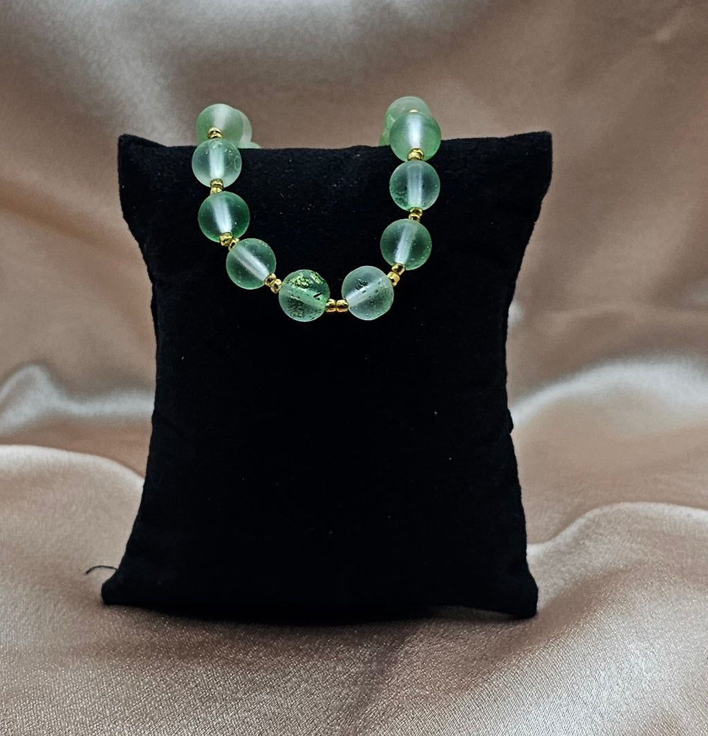 Frosted Green Beaded Bracelet | Gold Accent Spacers | Handmade Fairycore Nature Jewellery Australia