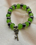 Green Aventurine Bracelet | Vintage Key Charm & Hematite Spacers | Handmade Cottagecore Jewellery Australia