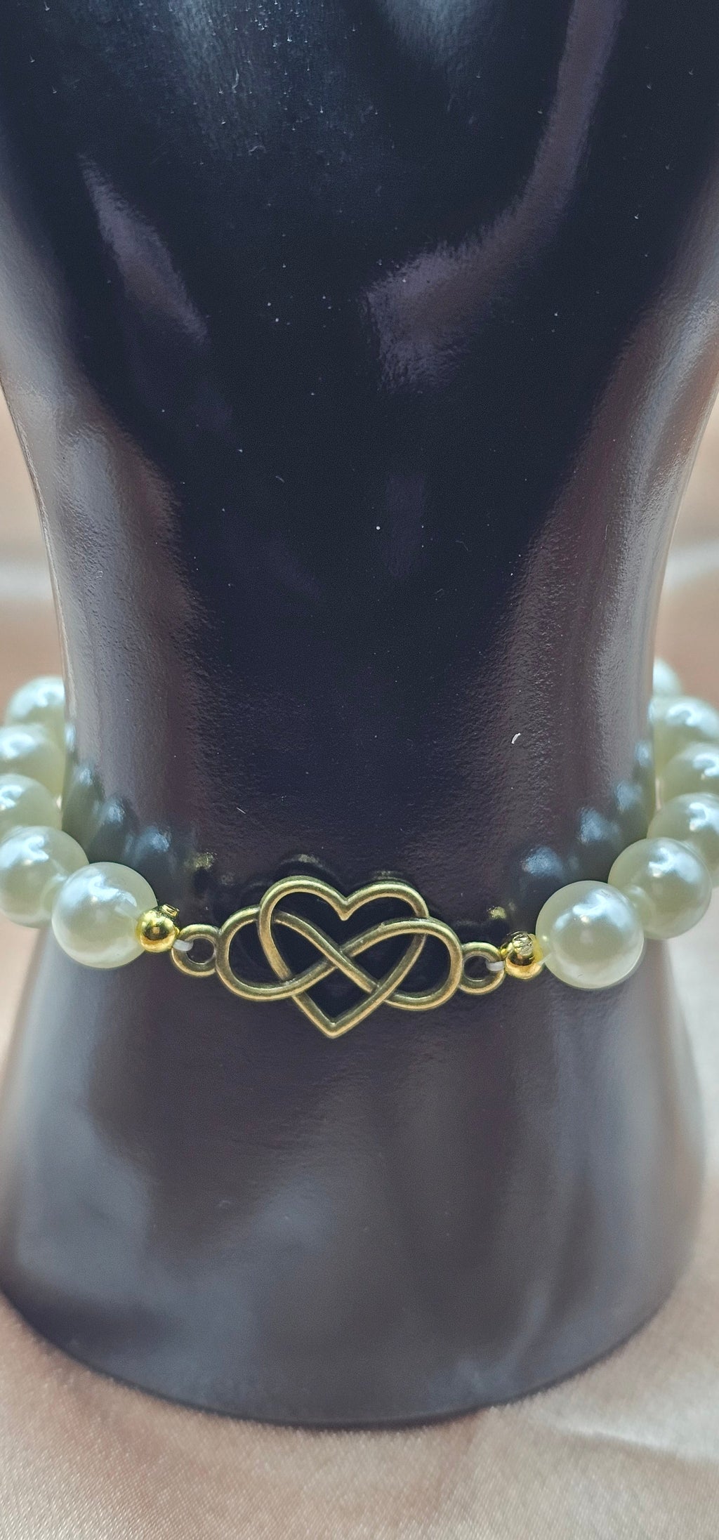 Pearl & Gold Infinity Heart Beaded Bracelet | Coquette Bridal Romantic Jewellery | Handmade in Australia