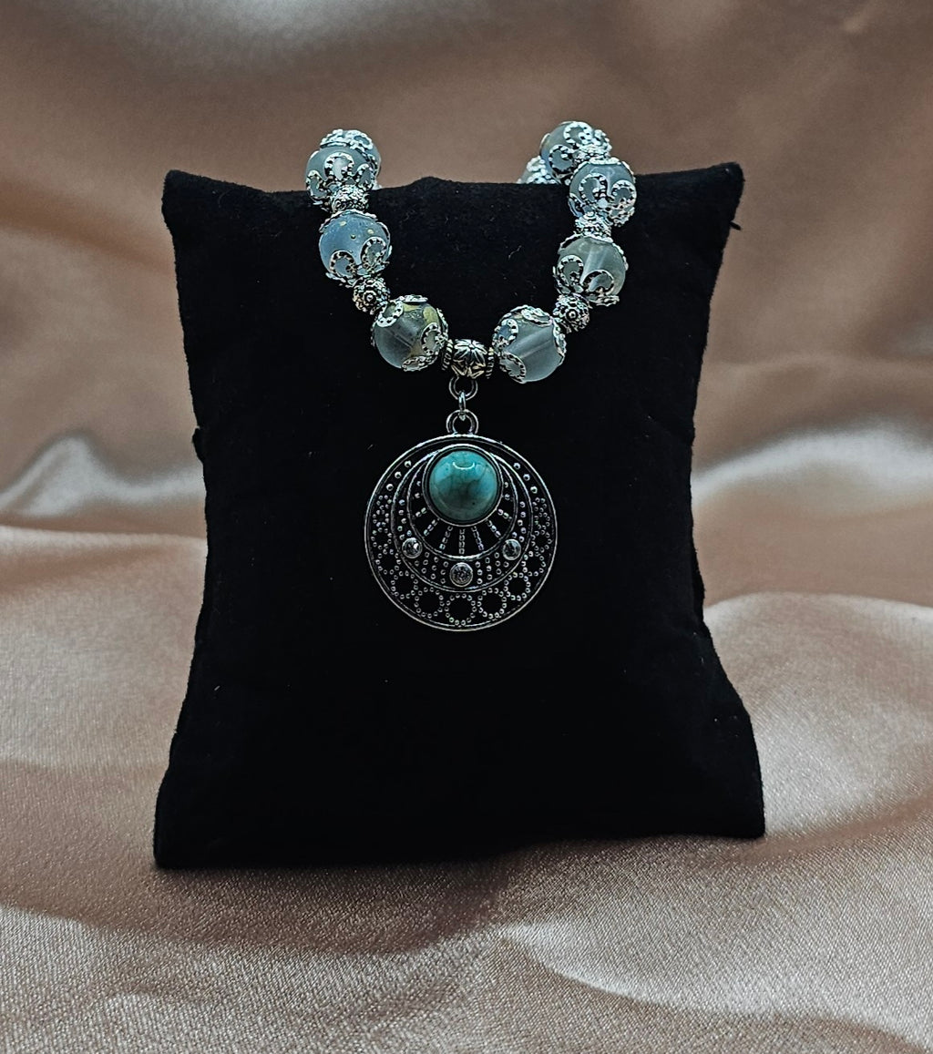 Turquoise Mandala Bracelet | Frosted Crystal Beads & Silver Detailing | Handmade Boho Spiritual Jewellery Australia