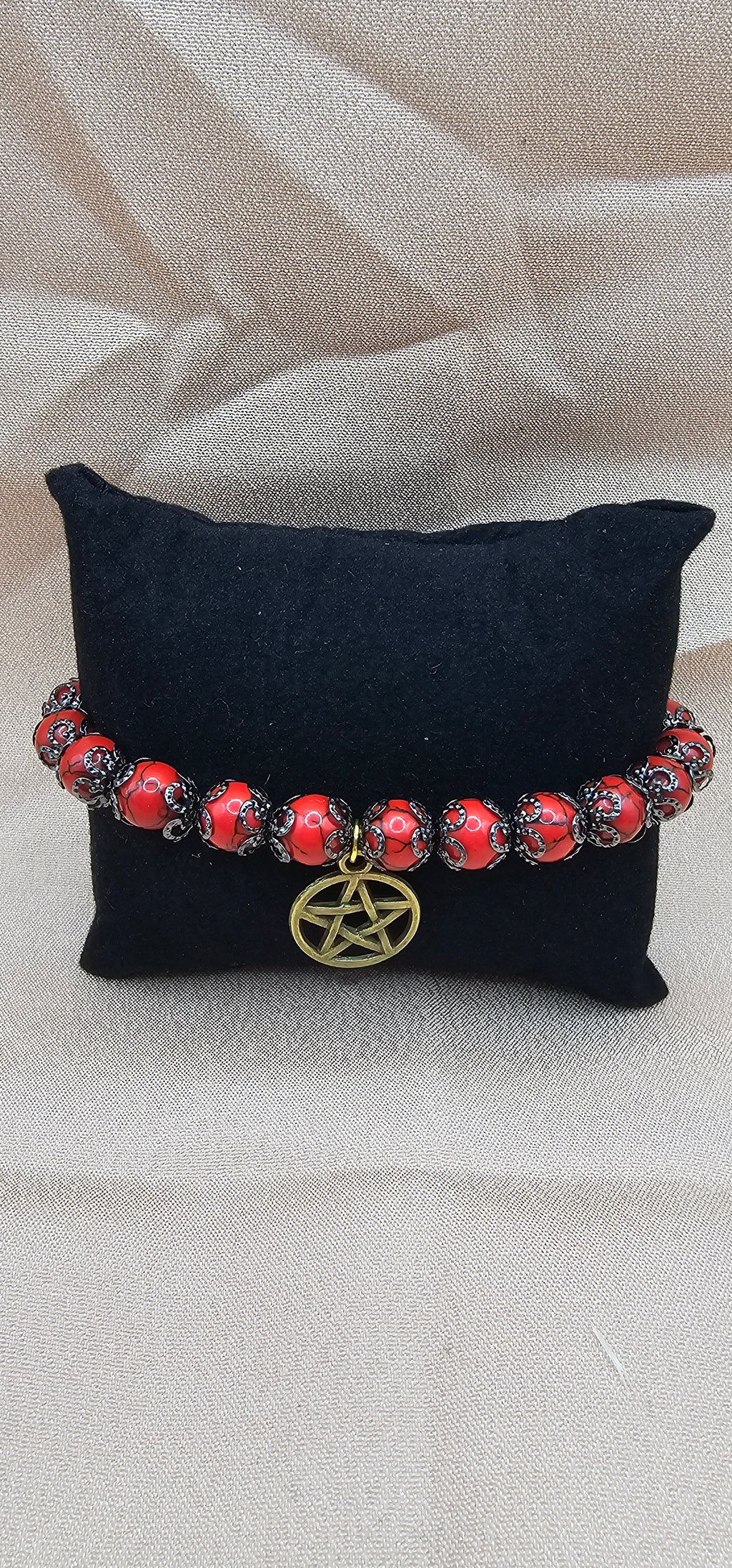 Crimson Pentagram Charm Bracelet | Witchy Gothic Beaded Bracelet | Handmade Dark Jewellery Australia