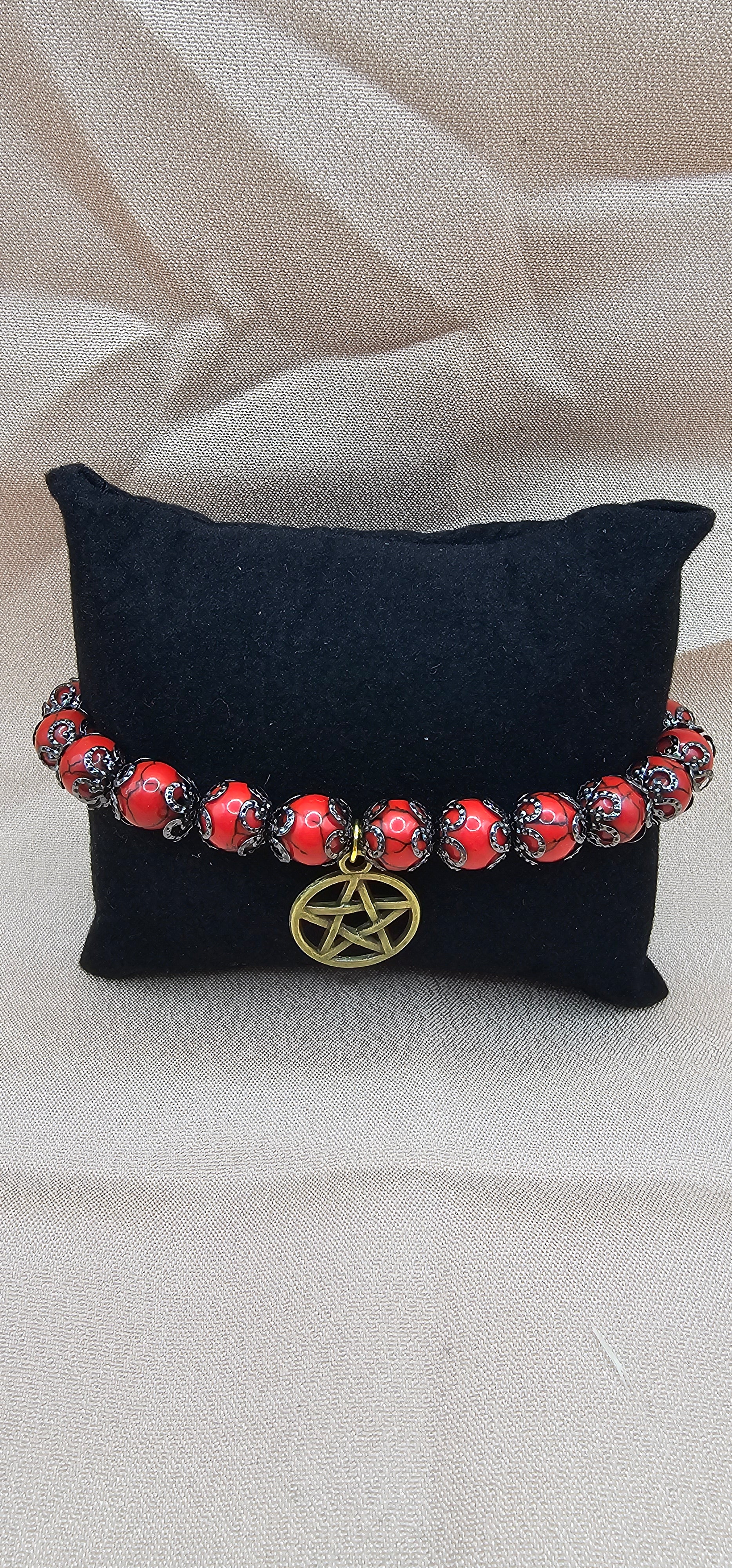 Crimson Pentagram Charm Bracelet | Witchy Gothic Beaded Bracelet | Handmade Dark Jewellery Australia